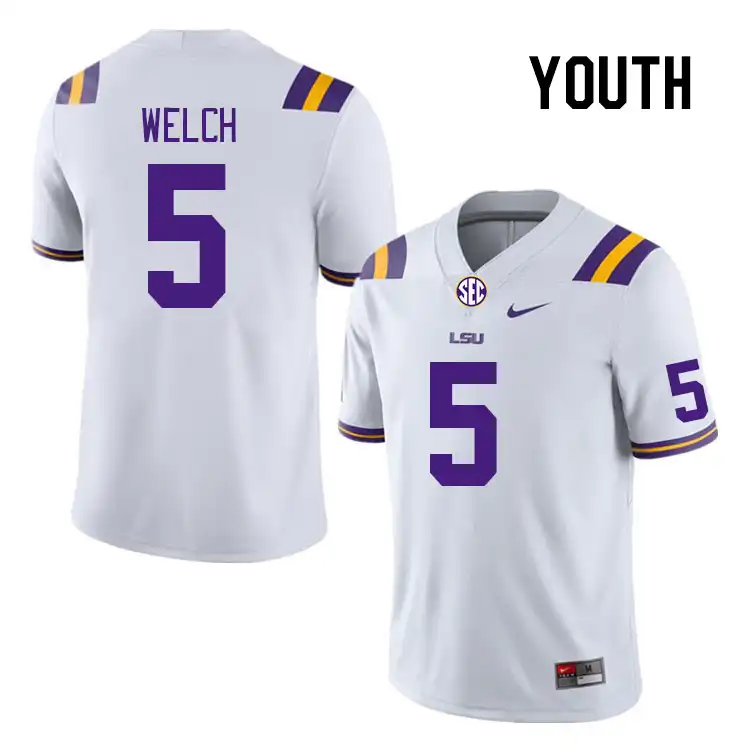 Youth LSU Tigers Laterrance Welch #5 White NCAA Football Jersey